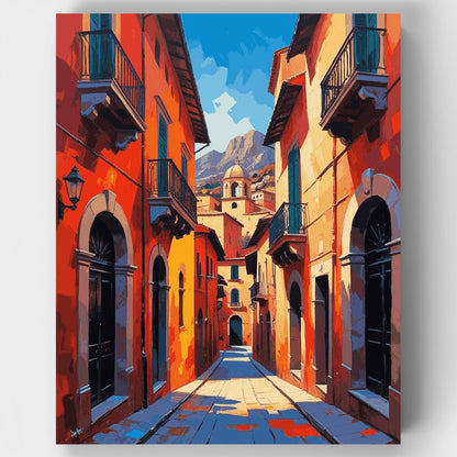 Mediterranean Village Street - Paint by Numbers Kit