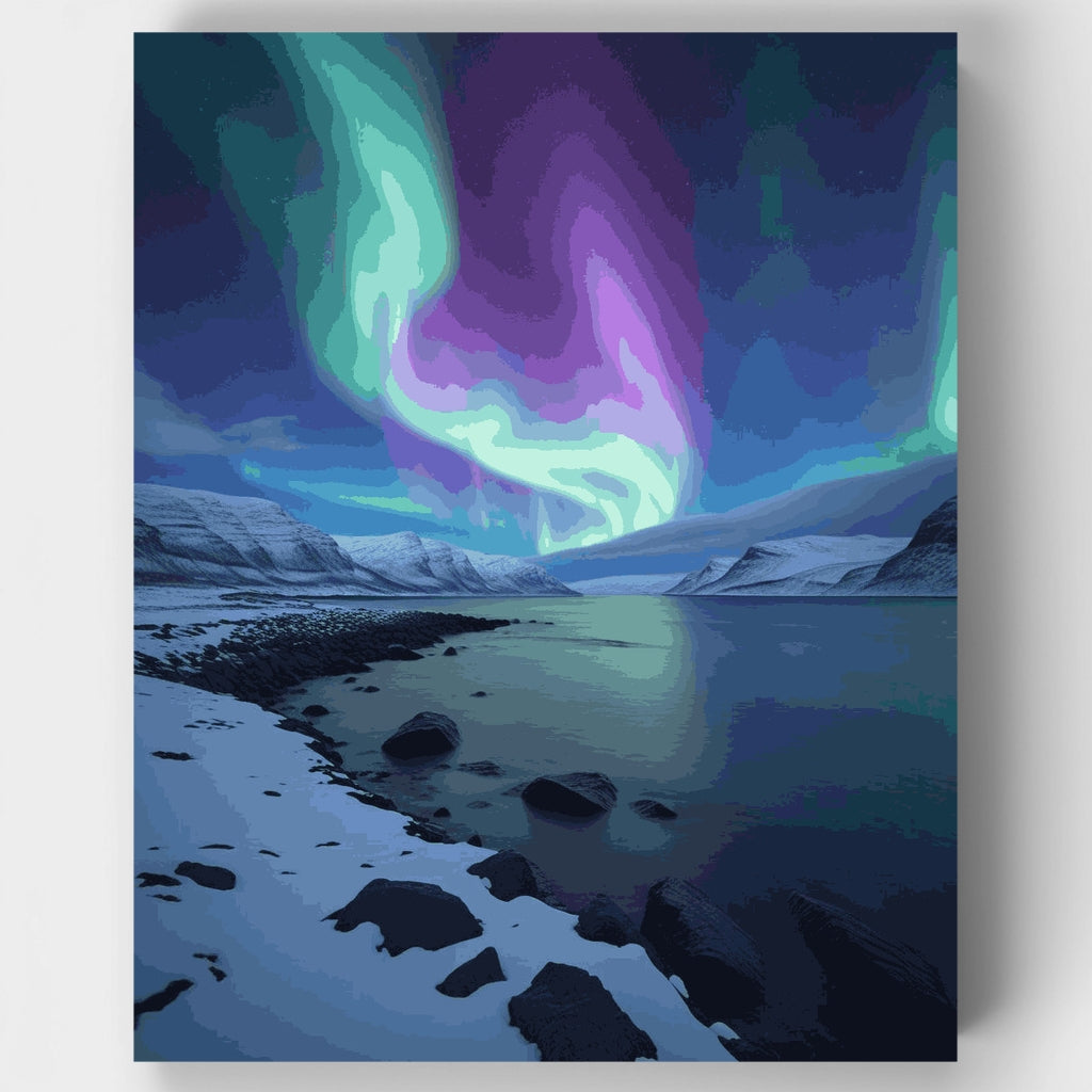 Aurora ártica sobre fiordo nevado - Kit de pintura por números — Estándar