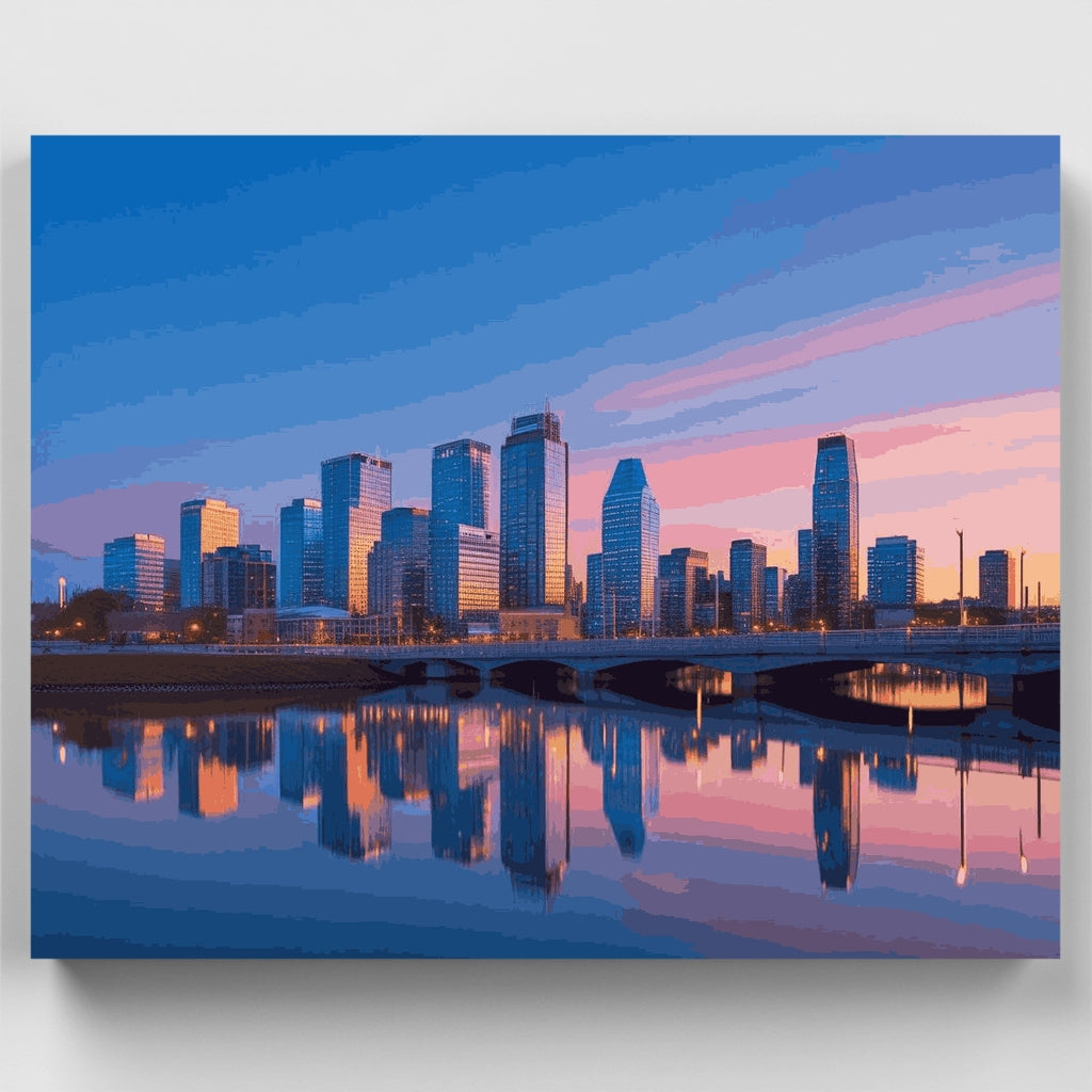 Reflejo del horizonte de la ciudad al atardecer - Kit de pintura por números — Estándar