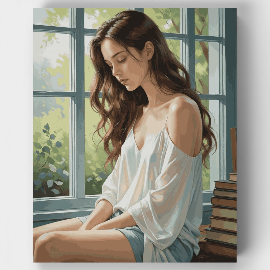 Mujer contemplativa junto a la ventana - Kit de pintura por números — Estándar