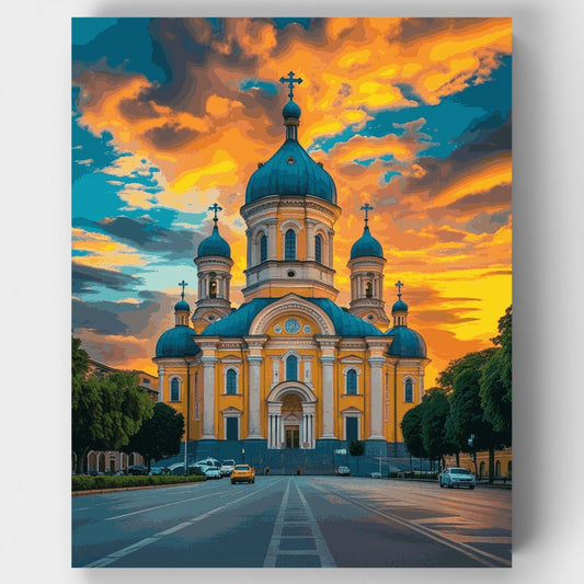 Orthodox Cathedral at Sunset - Paint by Numbers Kit