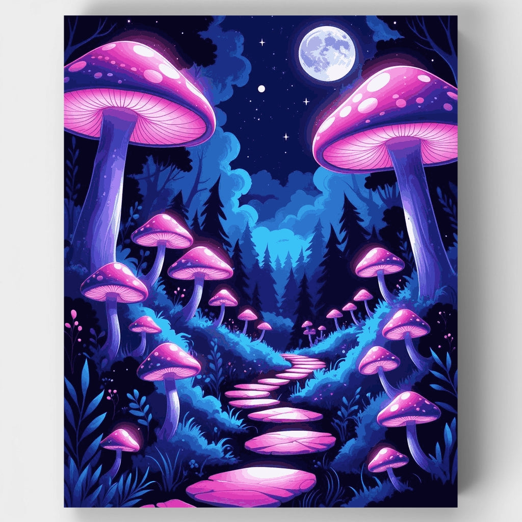 Magical Mushroom Forest Under Moonlight - Paint by Numbers Kit