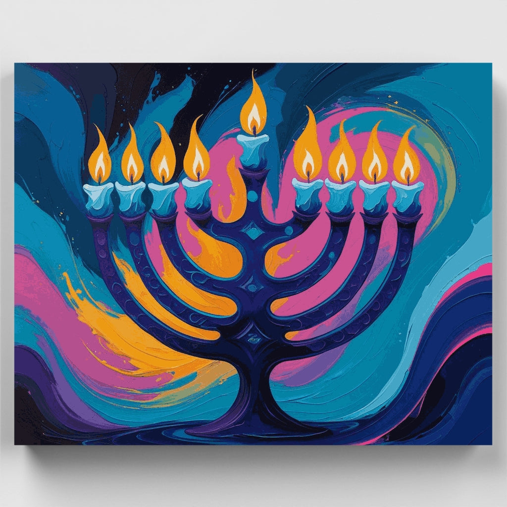 Vibrant Hanukkah Menorah - Paint by Numbers Kit