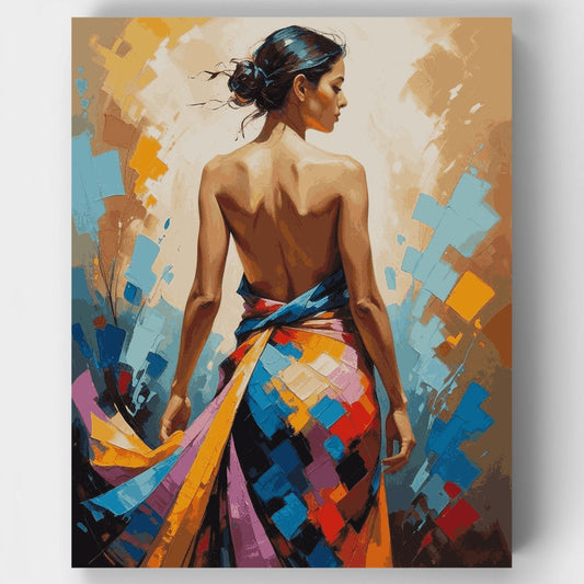 Abstract Woman in Colorful Geometric Dress - Paint by Numbers Kit