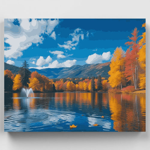 Autumn Lake Reflection with Mountain Vista - Paint by Numbers Kit