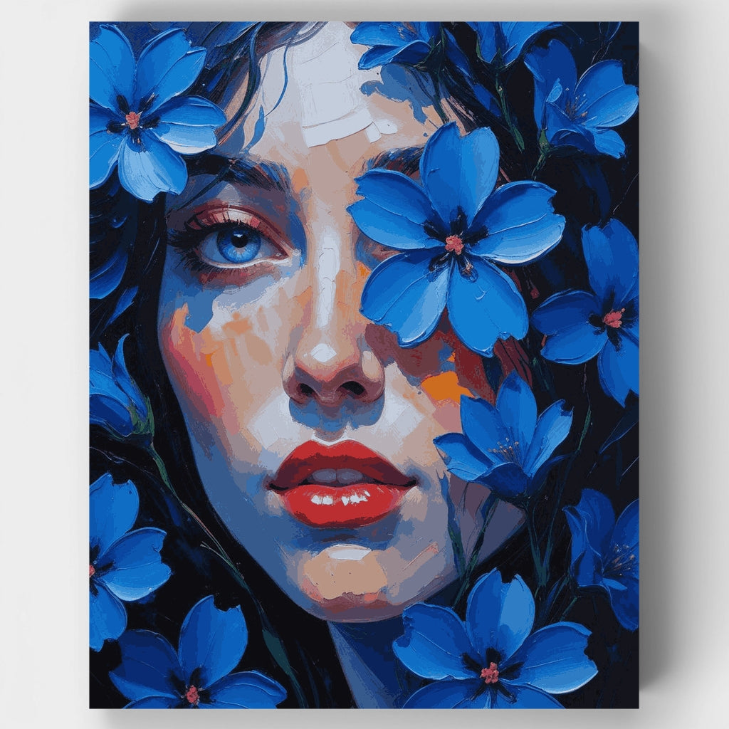 Blue Floral Portrait - Paint by Numbers Kit