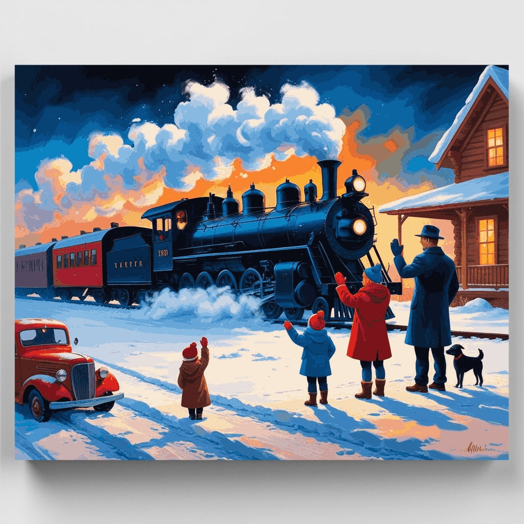 Llegada del tren navideño - Kit de pintura por números — Estándar