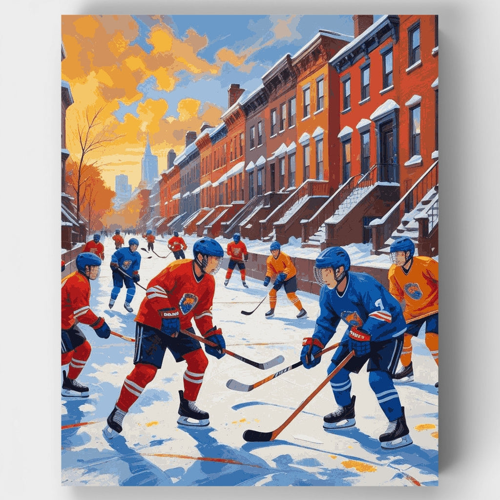 Hockey callejero en Brooklyn - Kit de pintura por números — Estándar