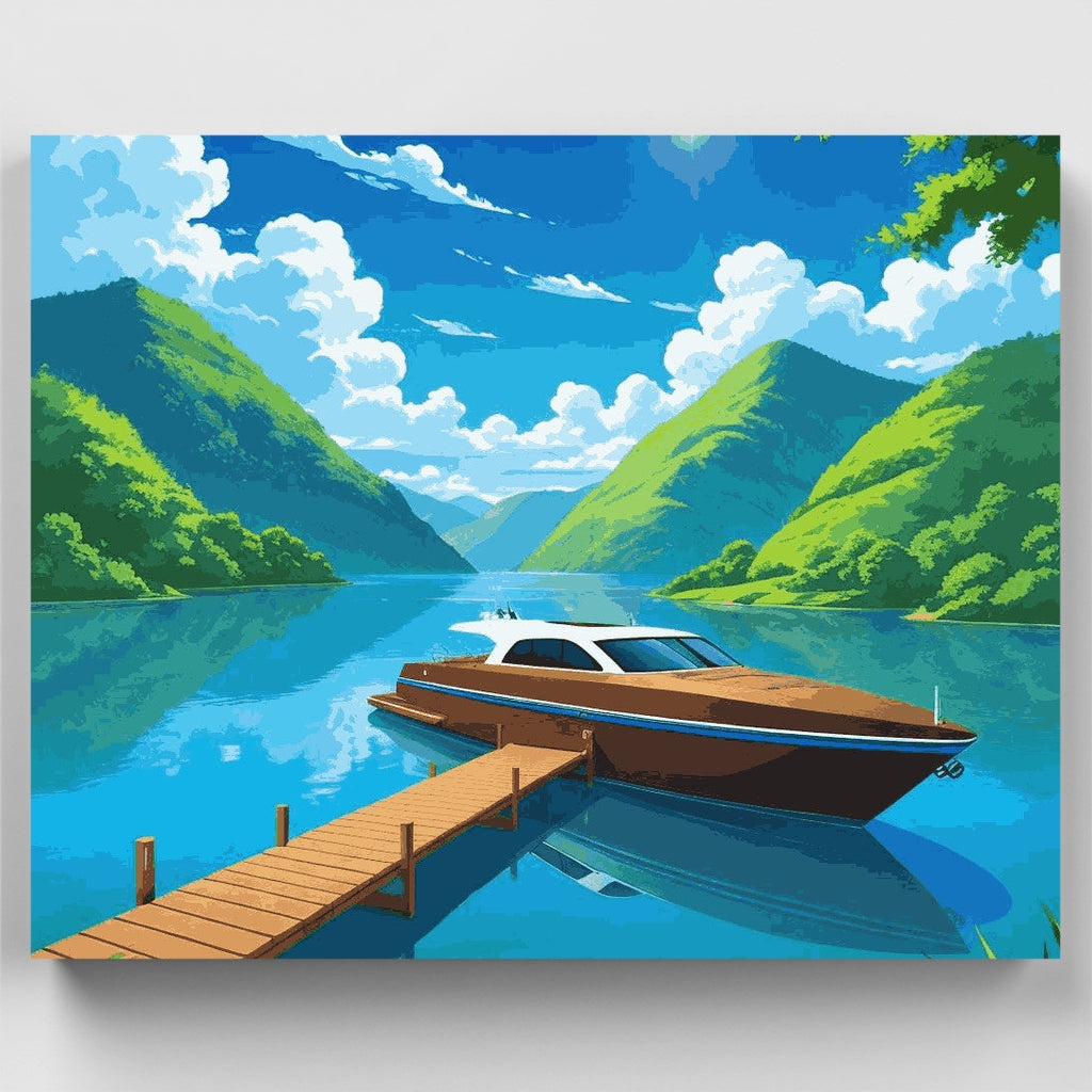 Kit de pintura por números - Yate en el lago de montaña — Estándar