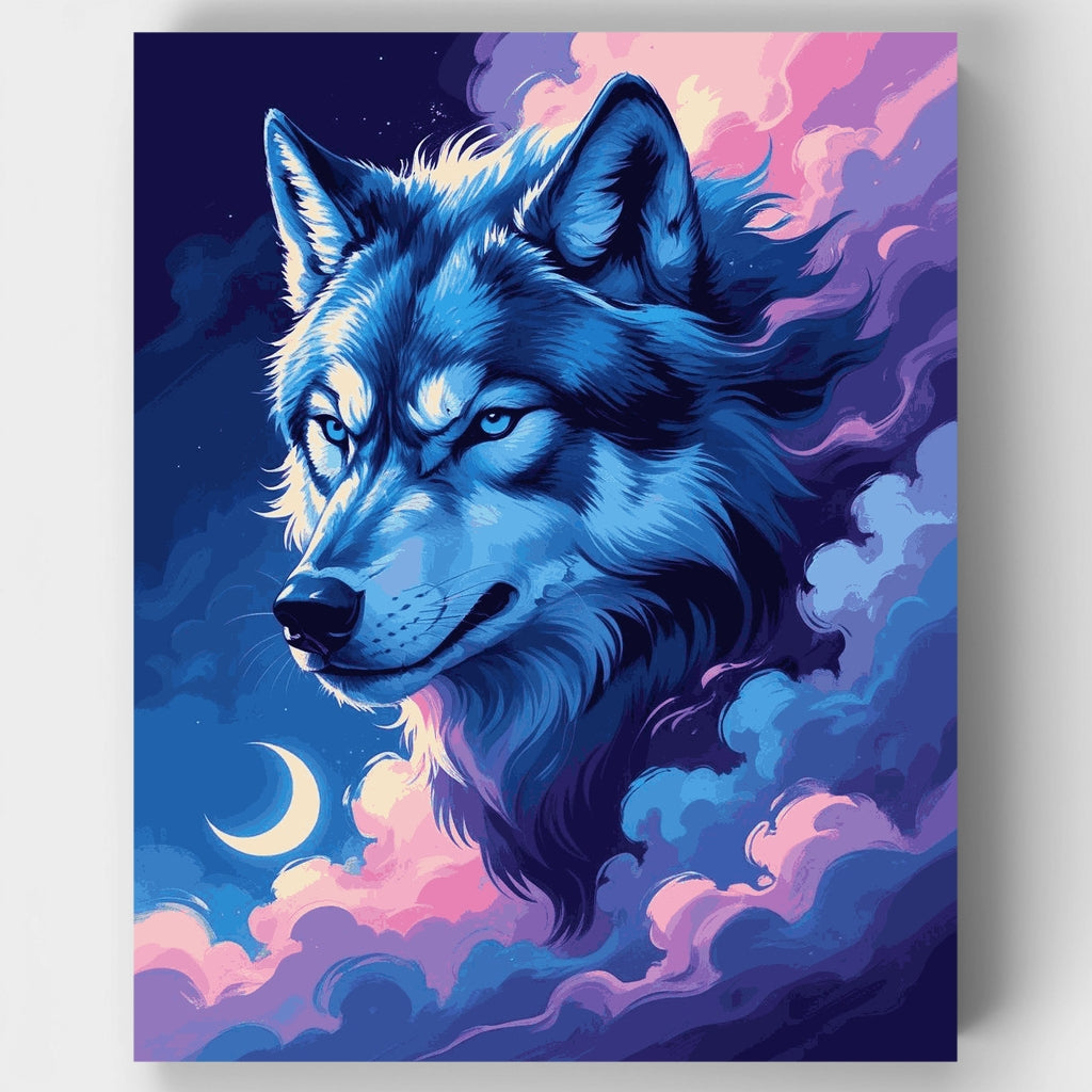 Lobo azul místico en nubes cósmicas - Kit de pintura por números — Estándar