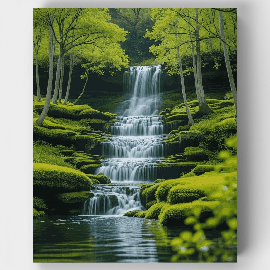 Kit de pintura por números: Cascada del bosque encantado — Estándar