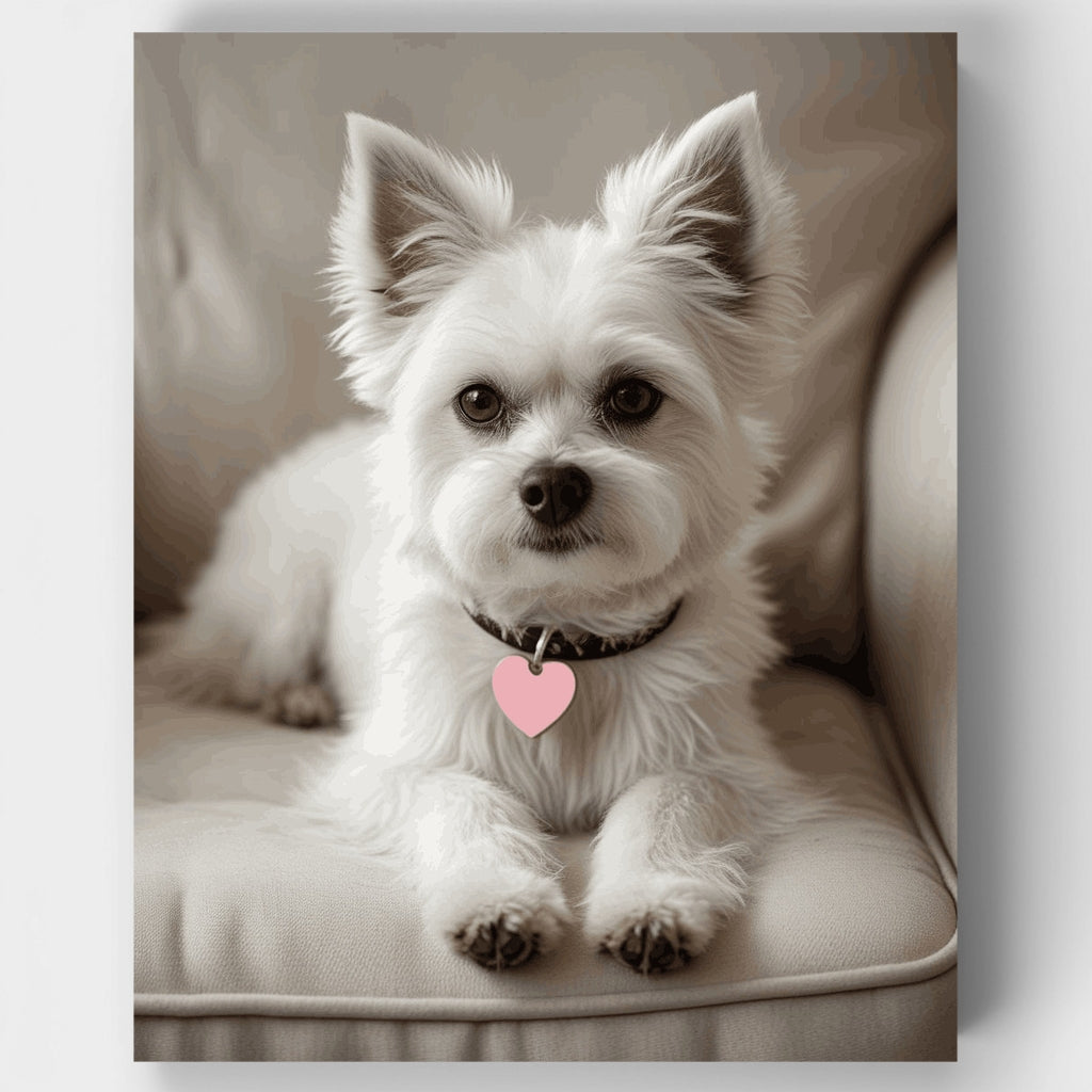 Adorable Yorkie con etiqueta de corazón rosa - Kit de pintura por números — Estándar