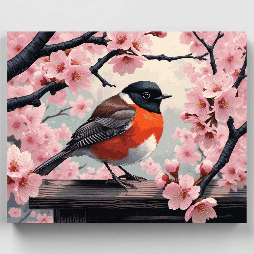 Petirrojo en flor de cerezo - Kit de pintura por números — Estándar