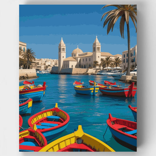 Mediterranean Harbor Church - Paint by Numbers Kit