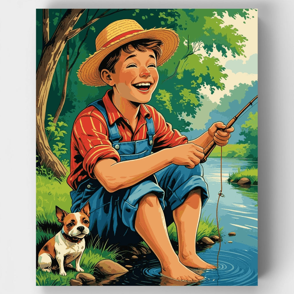 Fishing Boy with Dog - Paint by Numbers Kit