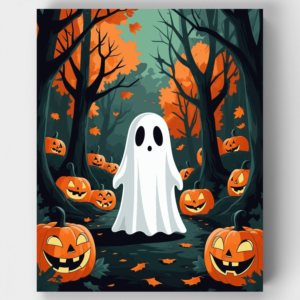 Fantasma de Halloween en huerto de calabazas - Kit de pintura por números — Estándar
