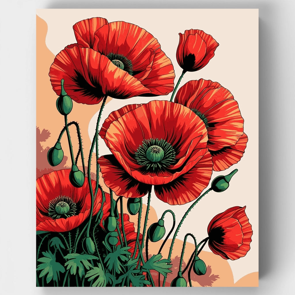 Red Poppies Garden - Paint by Numbers Kit