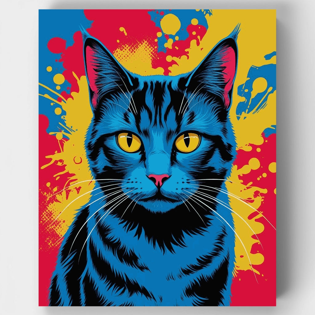 Vibrant Blue Cat Portrait - Paint by Numbers Kit