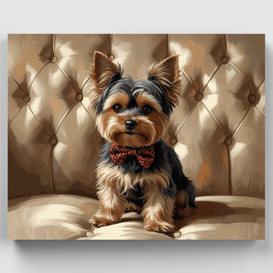 Elegant Yorkshire Terrier on Luxury Chair - Paint by Numbers Kit