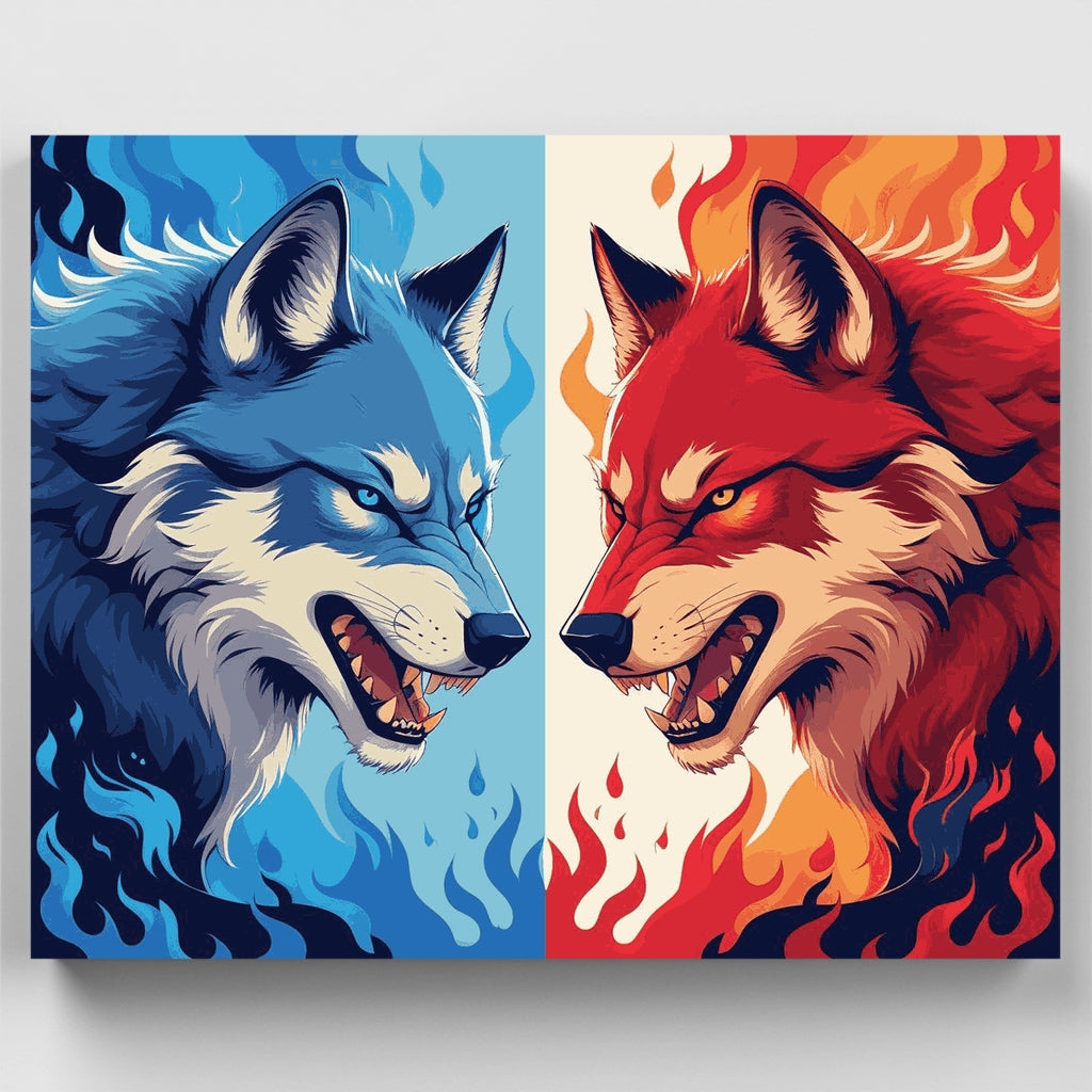 Kit de pintura por números: Lobos de fuego y hielo — Estándar