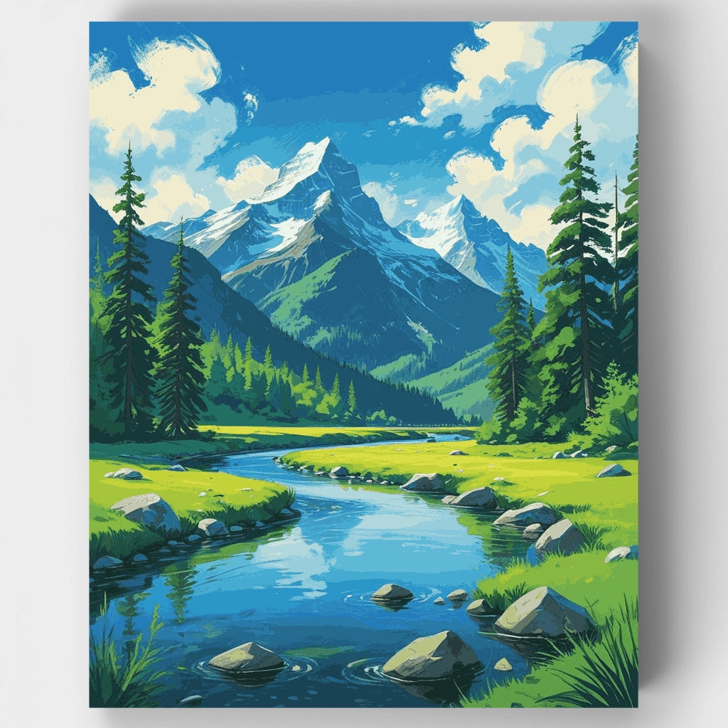 Kit de pintura por números - Paisaje de río en la montaña — Estándar