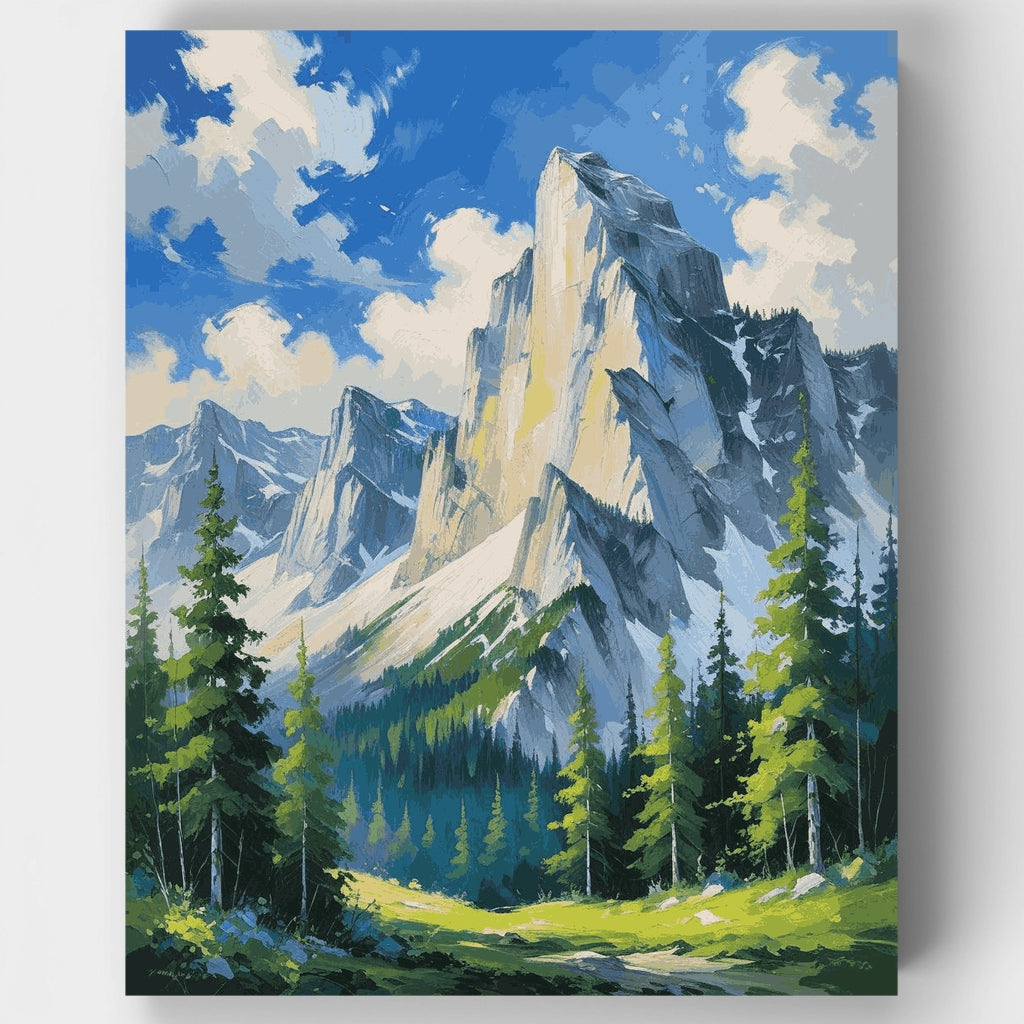 Picos de montaña dramáticos con valle forestal - Kit de pintura por números — Estándar