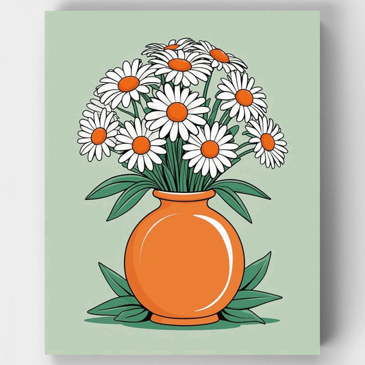 Daisy Bouquet in Orange Vase - Paint by Numbers Kit