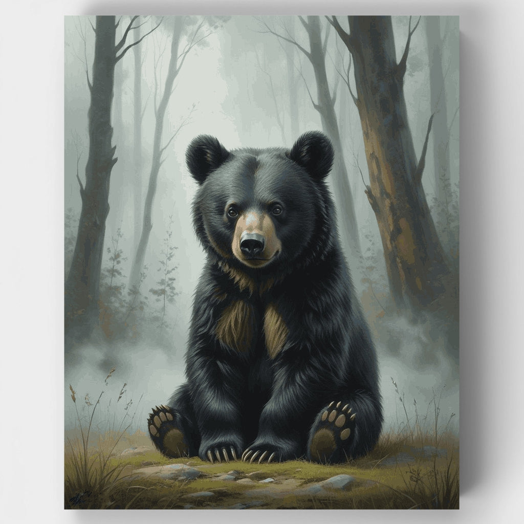 Oso negro majestuoso en bosque brumoso - Kit de pintura por números — Estándar