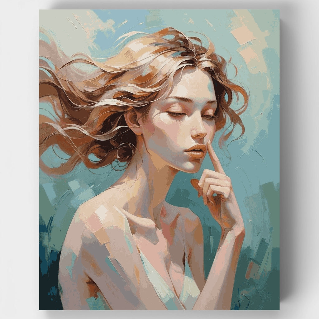 Belleza contemplativa con cabello suelto - Kit de pintura por números — Estándar