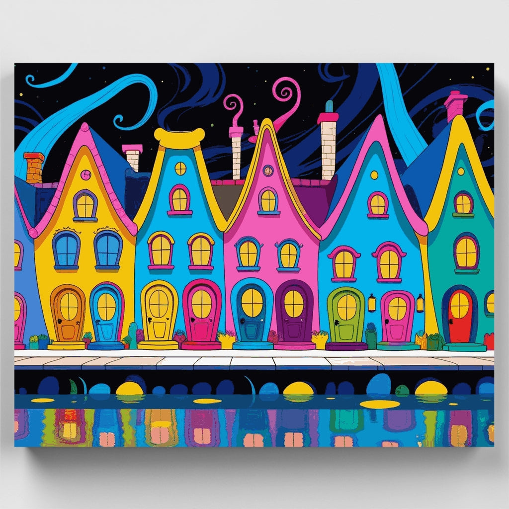 Casitas coloridas y caprichosas junto al agua - Kit de pintura por números — Estándar