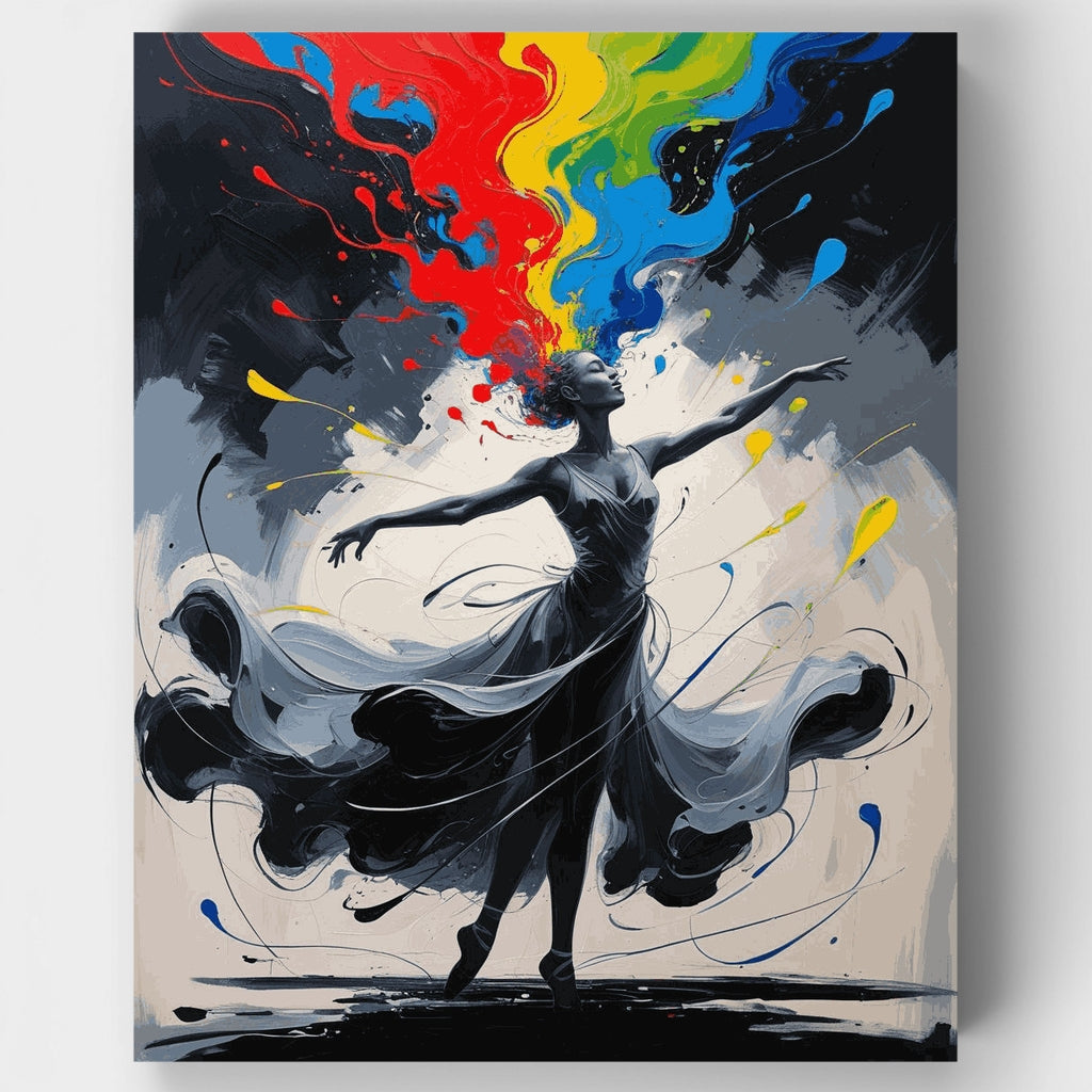 Dancing Woman with Colorful Paint Explosion - Paint by Numbers Kit