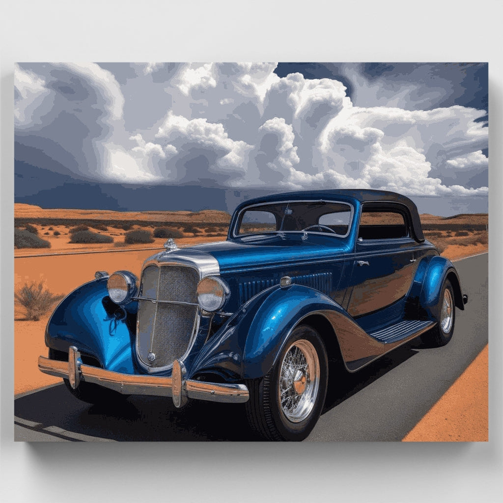 Auto clásico vintage azul en el desierto - Kit de pintura por números — Estándar