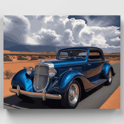 Classic Blue Vintage Car in Desert - Paint by Numbers Kit