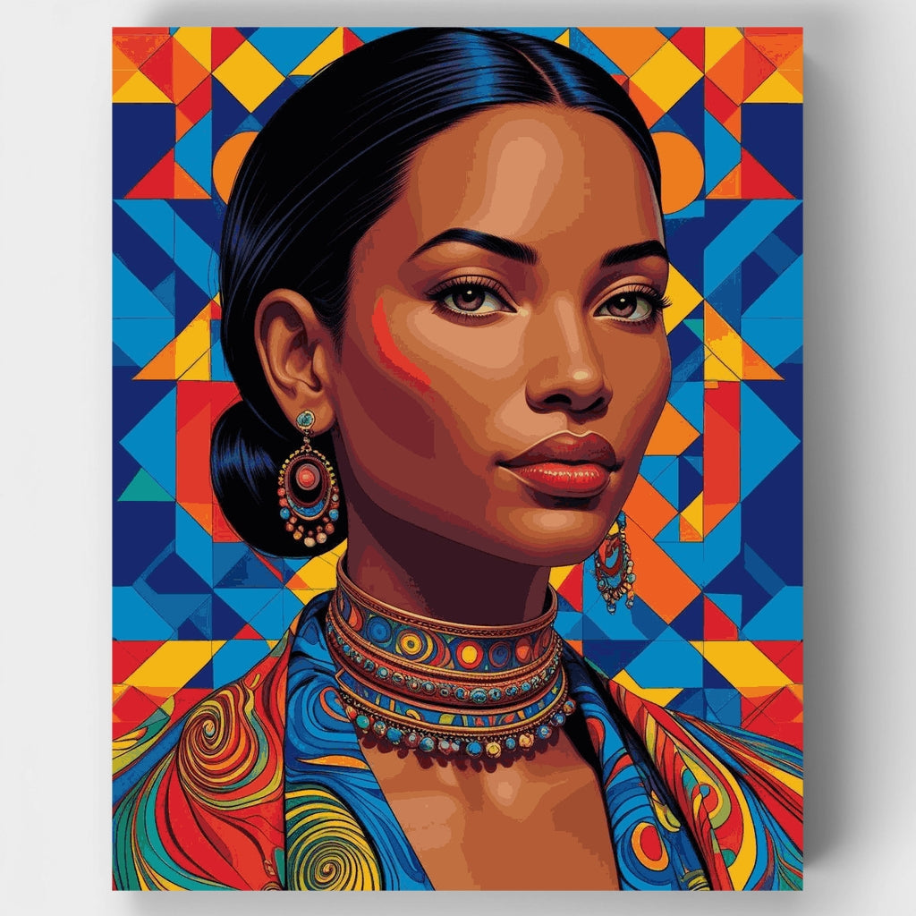 Kit de pintura por números: Retrato de mujer africana vibrante — Estándar