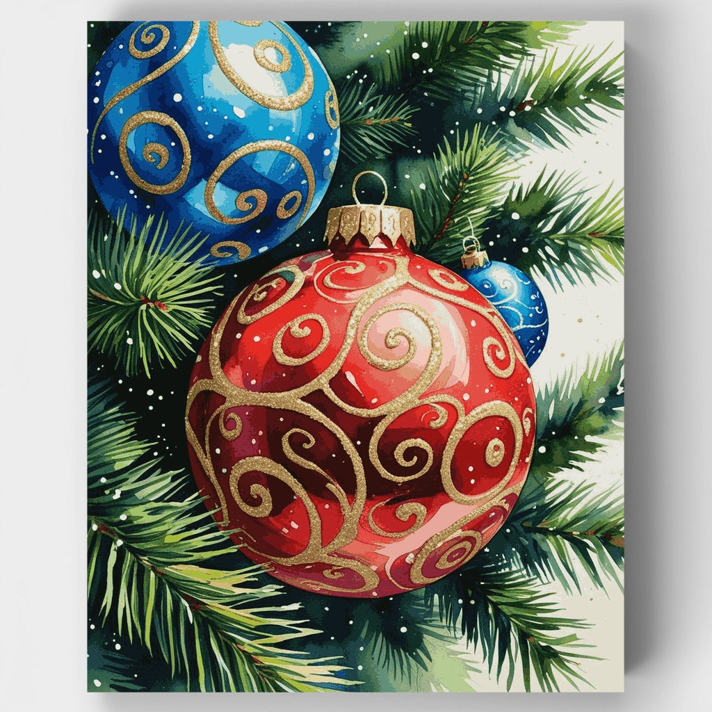 Adornos navideños y pino: Kit de pintura por números — Estándar