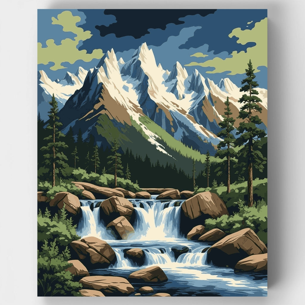 Kit de pintura por números - Cascada en la montaña silvestre — Estándar