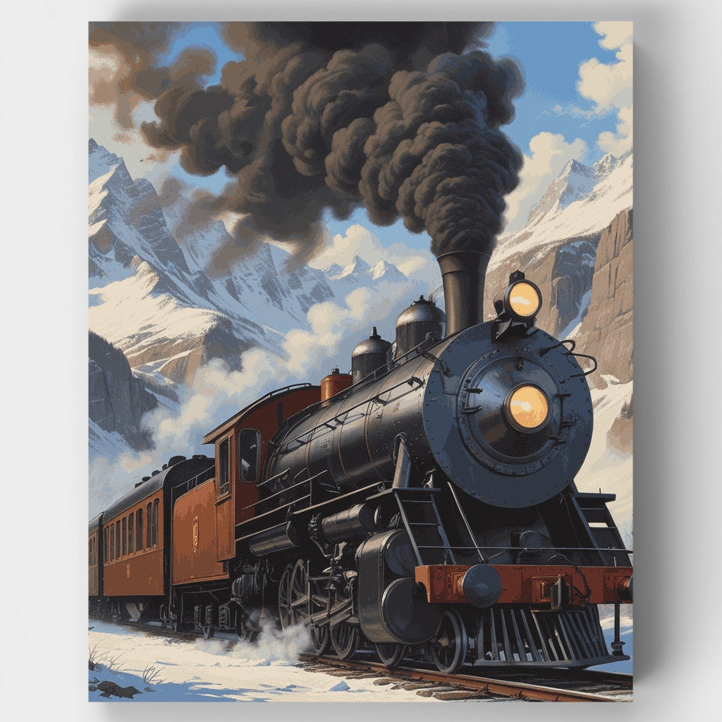 Tren de vapor en la montaña - Kit de pintura por números — Estándar