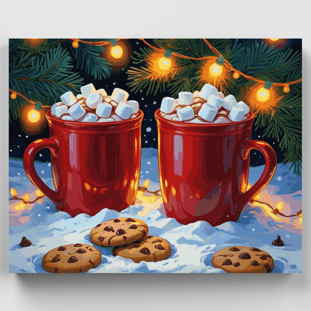 Kit de pintura por números: Chocolate caliente en un invierno acogedor — Estándar