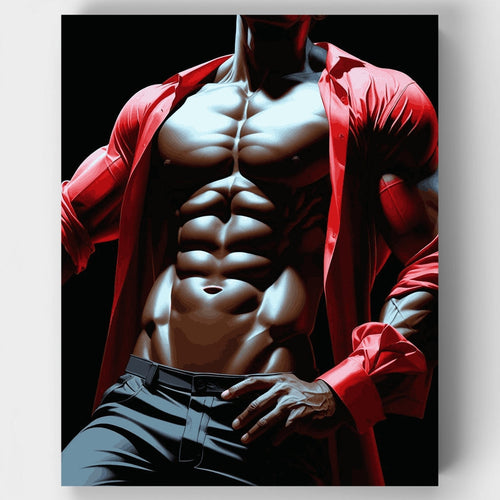 Muscular Man in Red Shirt - Paint by Numbers Kit