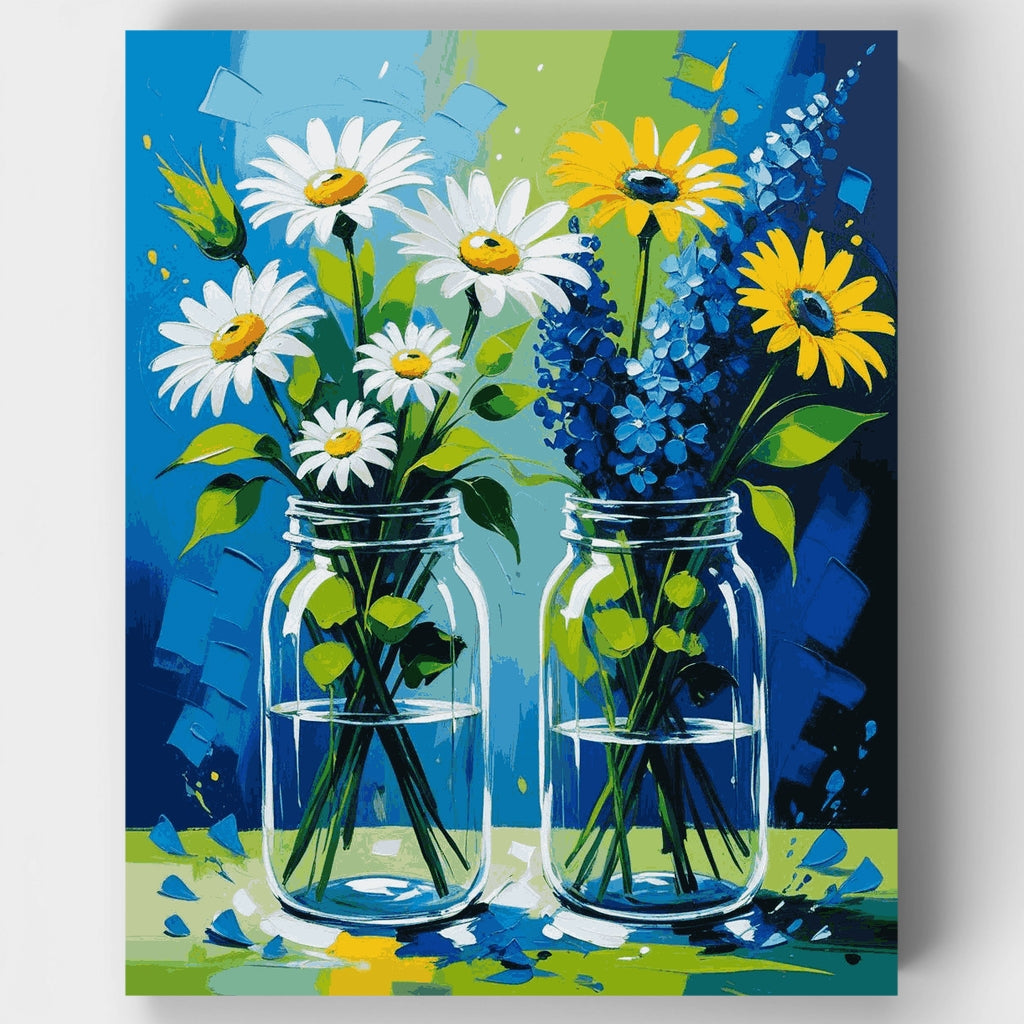 Ramo de flores silvestres en frascos de vidrio - Kit de pintura por números — Estándar