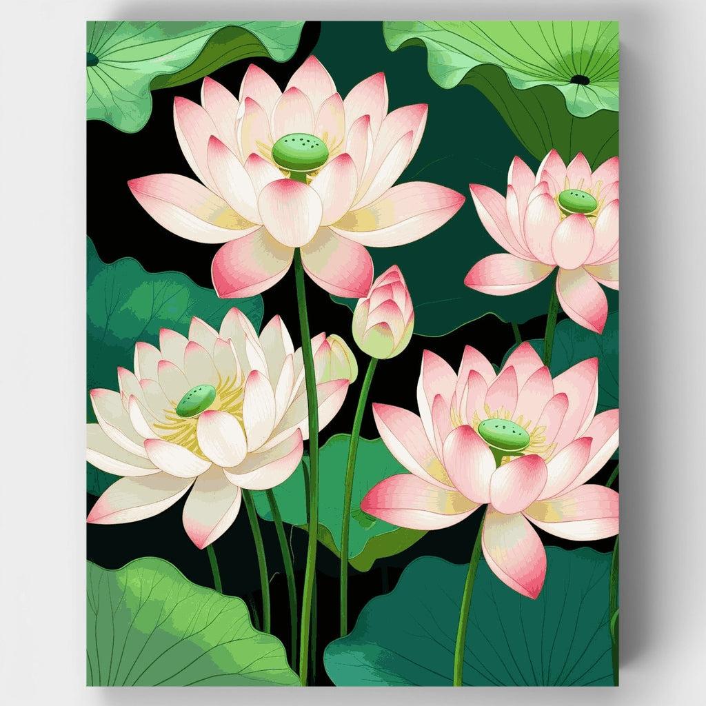 Flores de loto rosas en el estanque - Kit de pintura por números — Estándar