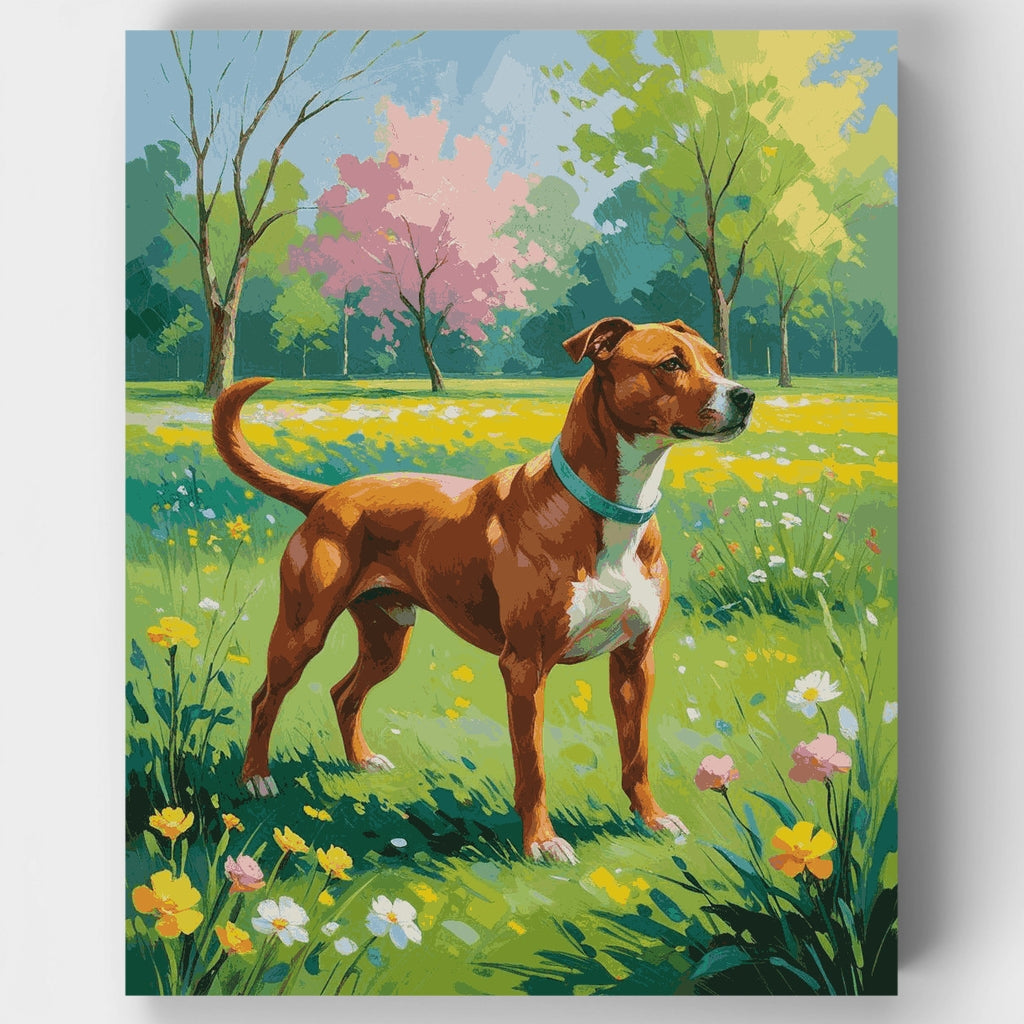 Staffordshire Bull Terrier in Spring Meadow - Paint by Numbers Kit