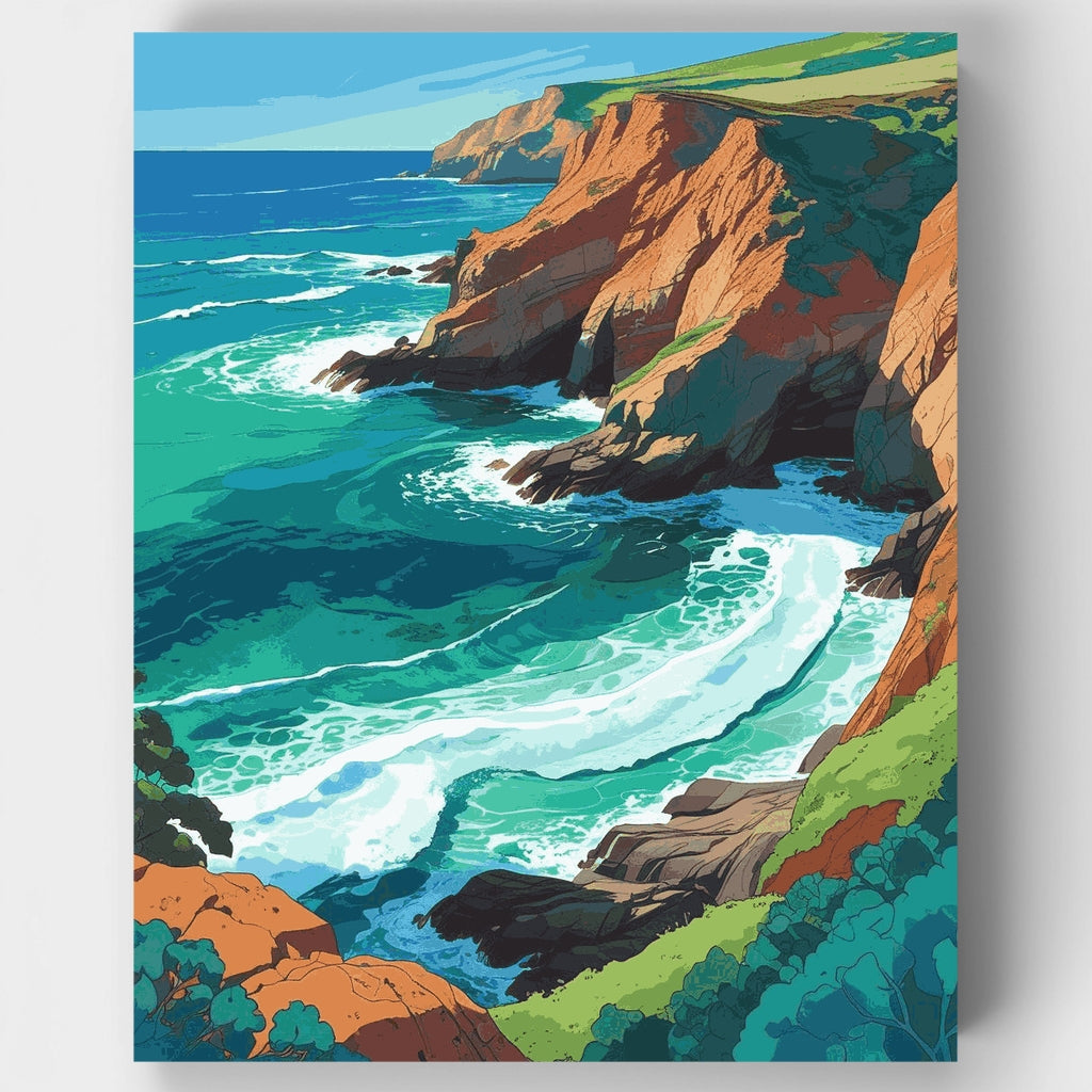 Acantilados costeros y aguas turquesas - Kit de pintura por números — Estándar