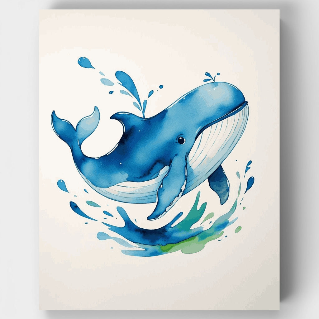 Kit de pintura por números - Ballena azul en acuarela — Estándar