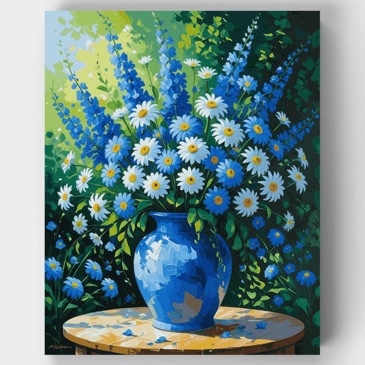 Blue Wildflower Bouquet in Ceramic Vase - Paint by Numbers Kit