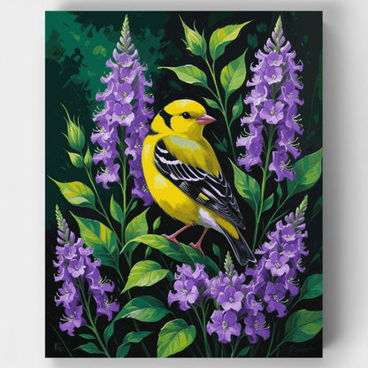American Goldfinch Among Purple Wildflowers - Paint by Numbers Kit