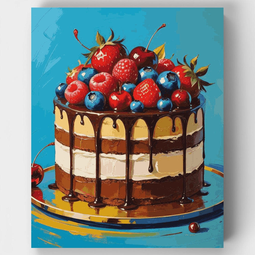 Pastel de goteo de chocolate y frutos rojos - Kit de pintura por números — Estándar