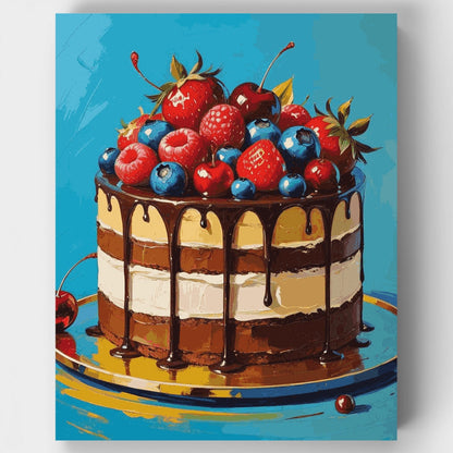 Berries and Chocolate Drip Cake - Paint by Numbers Kit
