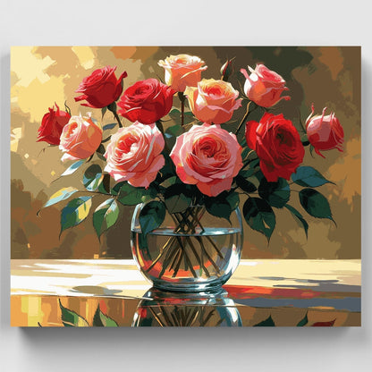Elegant Rose Bouquet in Glass Vase - Paint by Numbers Kit