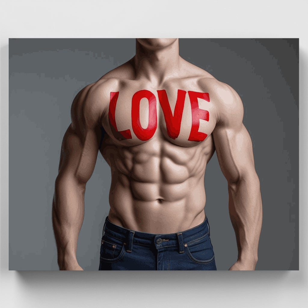 Torso masculino musculoso con texto de amor - Kit de pintura por números — Estándar